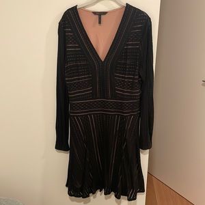 Bcbg long sleeved black lace detail dress